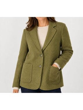 J.Jill Wool Blend Blazer Women's M Petite Olive Green 2 Button Jacket
